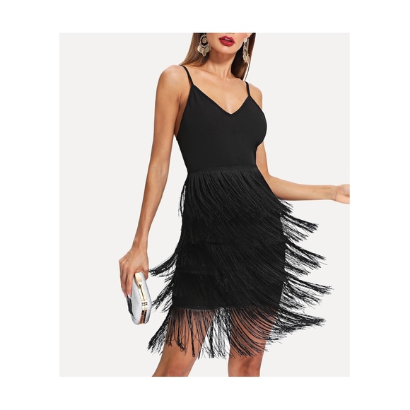 MBM Unlimited Dresses & Skirts - Black Sleeveless Bodycon Tiered Fringes Cami Dress